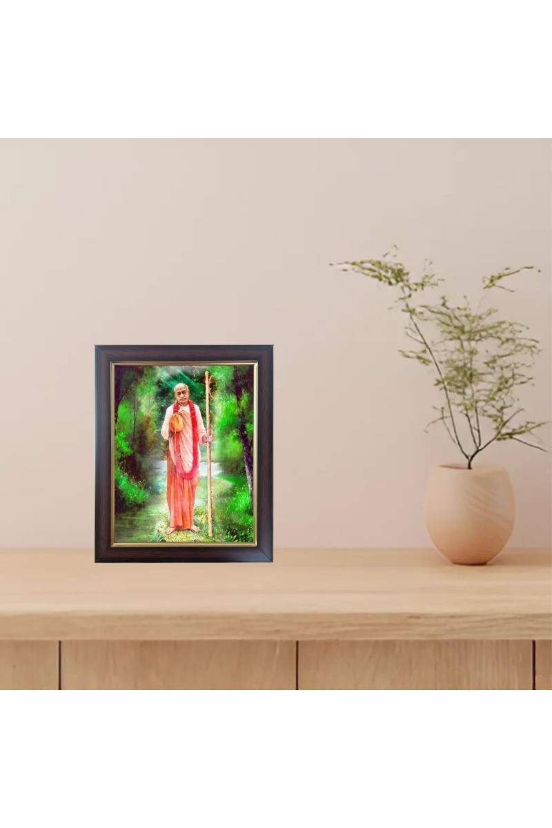 Hitech Sales Swami Prabhupada Standing Photo Frame for Pooja Room, Temple Decor, Home Decoration and Gift (Wall and Tabletop, Rectangular, Polystyrene Frame, Printed Photo, 24 x 29 cm, Black)
