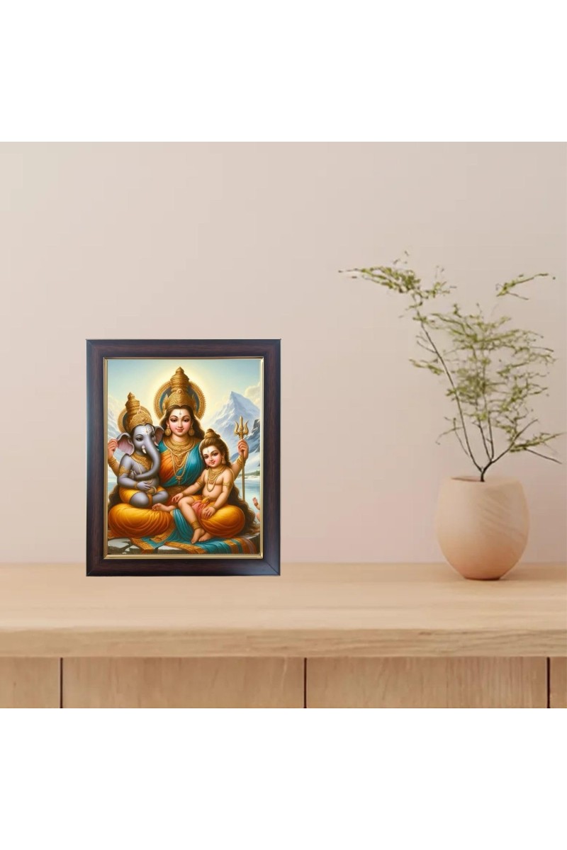 Hitech Sales Durga Mata with Ganesha And Kartika Photo Frame for Pooja Room, Temple Decor, Home Decoration and Gift