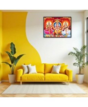 Lord Ganesha Maa Laxmi Sarswati Laminated Photo - 7x9 Inches, Divine Blessings For Home & Office And Temple Decoration (F16132)