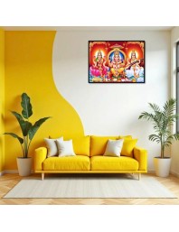 Lord Ganesha Maa Laxmi Sarswati Laminated Photo - 11x13 Inches, Divine Blessings For Home & Office And Temple Decoration (F16132)