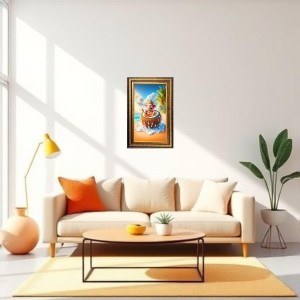 Lord Ganesha Digital Golden Balck Color Photo Frame | Hindu Religious Wall Decor | 18x24 Inches - Inspirational Wall Art For Office, Home Decor - Ideal Spiritual Gift (F16814)