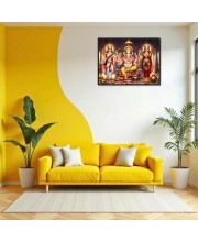 Lord Ganesha Maa Laxmi Sarswati Laminated Photo - 7x9 Inches, Divine Blessings For Home & Office And Temple Decoration (F16143)