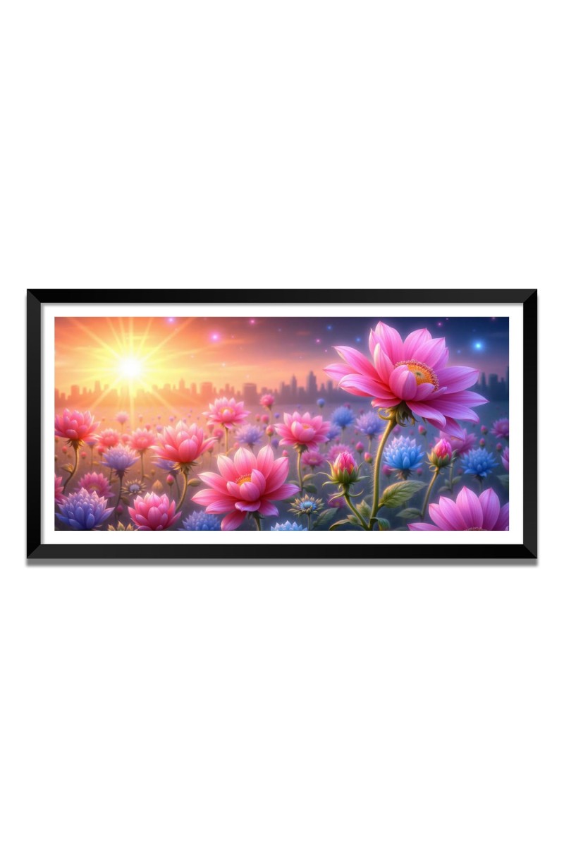 Nature Landscape Floating Frame Scenery Digital Print - (I5726) - 24x48 inch Modern Nature Wall Art for Living Room, Bedroom, Office, Hotels, Drawing Room