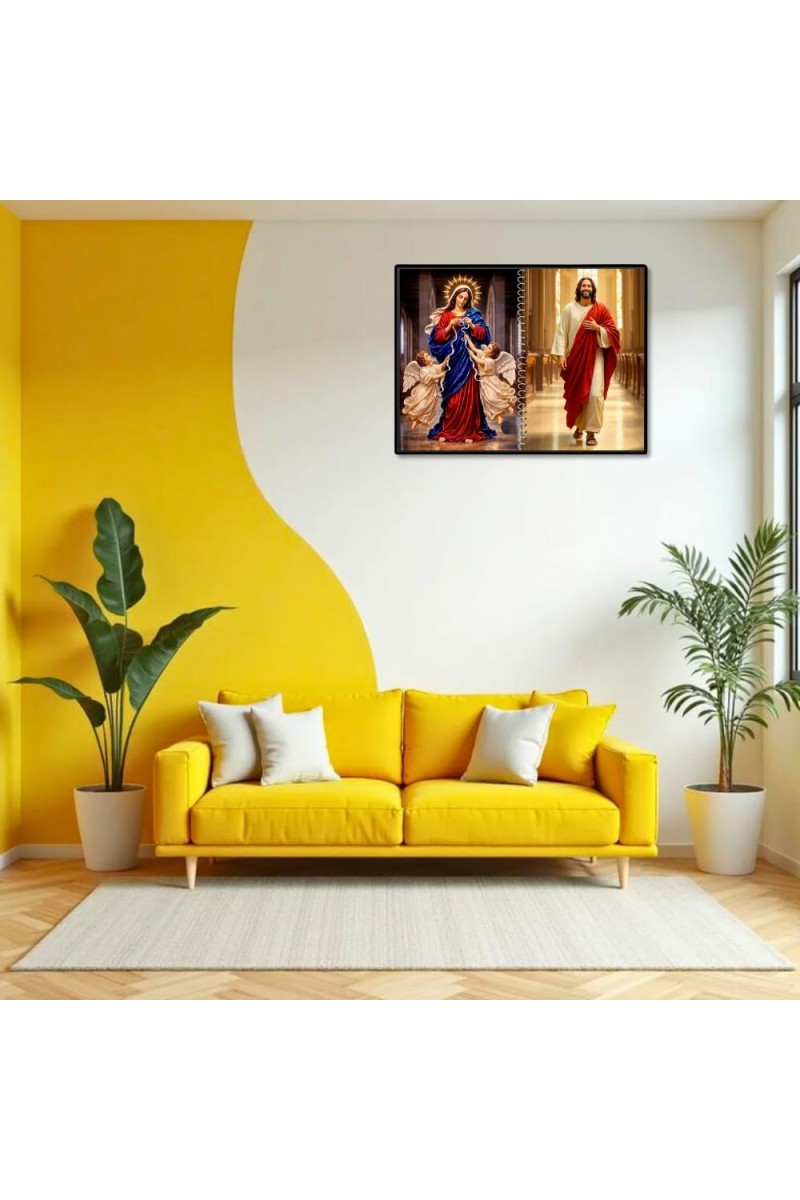 Jesus Christ-Virgin Mary Laminated Photo - 7x9 Inches, Divine Blessings For Home & Office And Temple Decoration (F16395)
