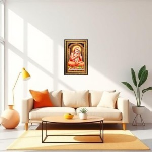 Raghavendra Swami Digital Golden Balck Color Photo Frame | Hindu Religious Wall Decor | 18x24 Inches - Inspirational Wall Art For Office, Home Decor - Ideal Spiritual Gift (F16782)
