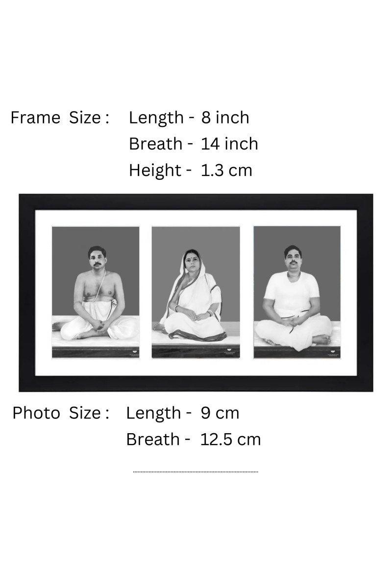 Sri Sri Anukul Thakur, Boroma, and Barada - Three Black and White Photos in One Frame | Spiritual Devotional Wall Art | Photos for puja room, wall and table top