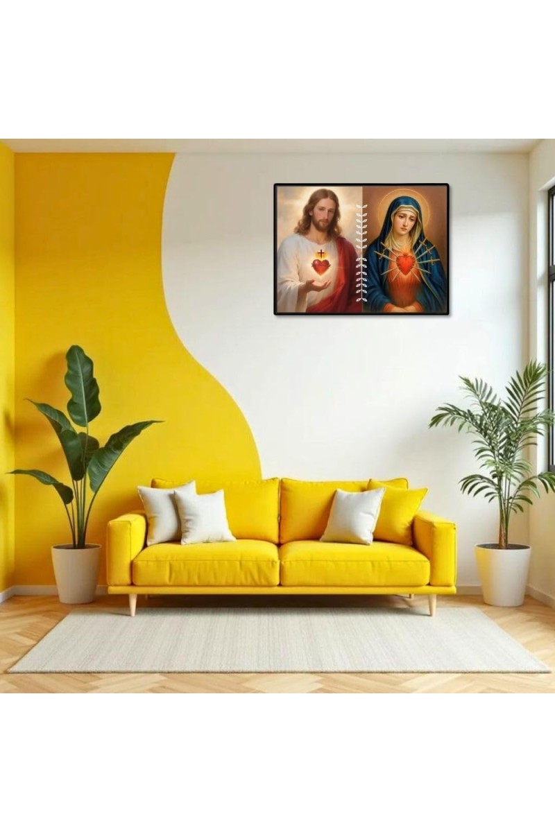 Jesus And Immaculate Heart Of Mary Laminated Photo - 11x13 Inches, Divine Blessings For Home & Office And Temple Decoration (F16195)