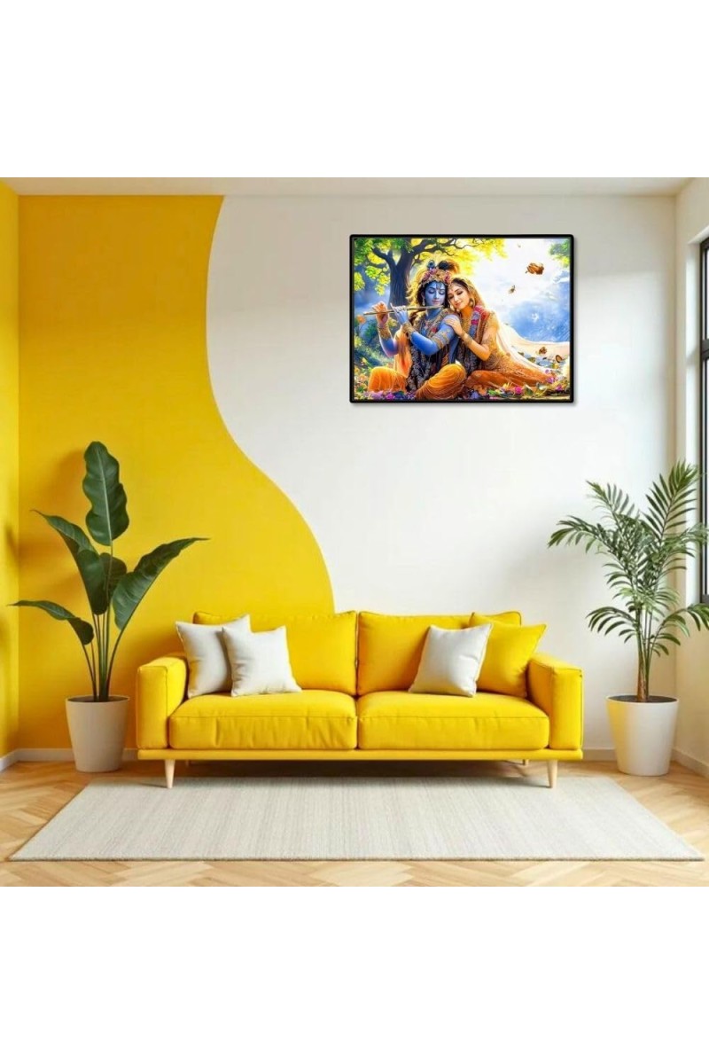 Lord RadhaKrishna Laminated Photo - 5x7 Inches, Divine Blessings For Home & Office And Temple Decoration (F16085)
