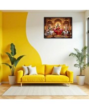 Lord Ganesha Maa Laxmi Sarswati Laminated Photo - 9x11 Inches, Divine Blessings For Home & Office And Temple Decoration (F16102)