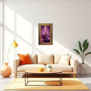 Lord Ganesha Digital Golden Balck Color Photo Frame | Hindu Religious Wall Decor | 18x24 Inches - Inspirational Wall Art For Office, Home Decor - Ideal Spiritual Gift (F16826)