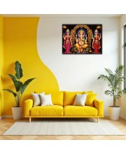 Lord Ganesha Maa Laxmi Sarswati Laminated Photo - 7x9 Inches, Divine Blessings For Home & Office And Temple Decoration (F16139)
