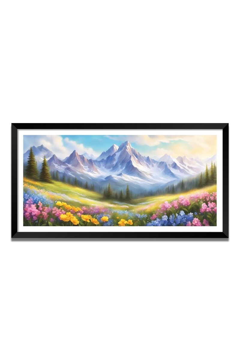Nature Landscape Floating Frame Scenery Digital Print - (I5579) - 12x24 inch Modern Nature Wall Art for Living Room, Bedroom, Office, Hotels, Drawing Room