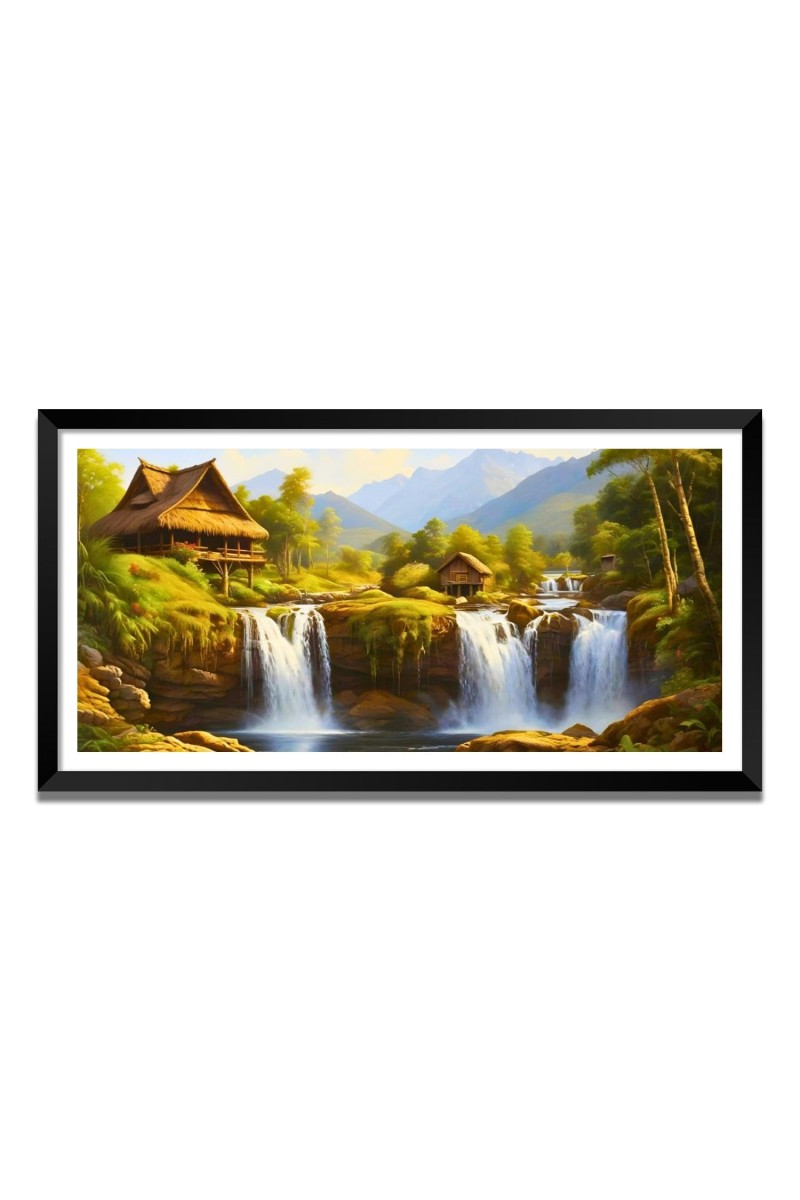 Nature Landscape Floating Frame Scenery Digital Print - (I5629) - 24x48 inch Modern Nature Wall Art for Living Room, Bedroom, Office, Hotels, Drawing Room