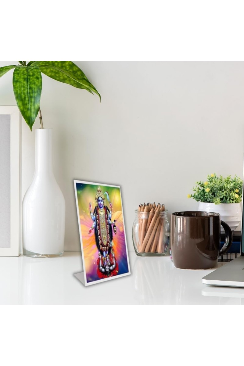 Car Desk/Table Top Jai Maa Kaali Acrylic L-Style Photo Stand - 5x7 Inches, Compact And Stylish Spiritual Display (F6685)