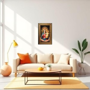 Lord Jesus Digital Golden Balck Color Photo Frame | Hindu Religious Wall Decor | 10x16 Inches - Inspirational Wall Art For Office, Home Decor - Ideal Spiritual Gift (F16768)