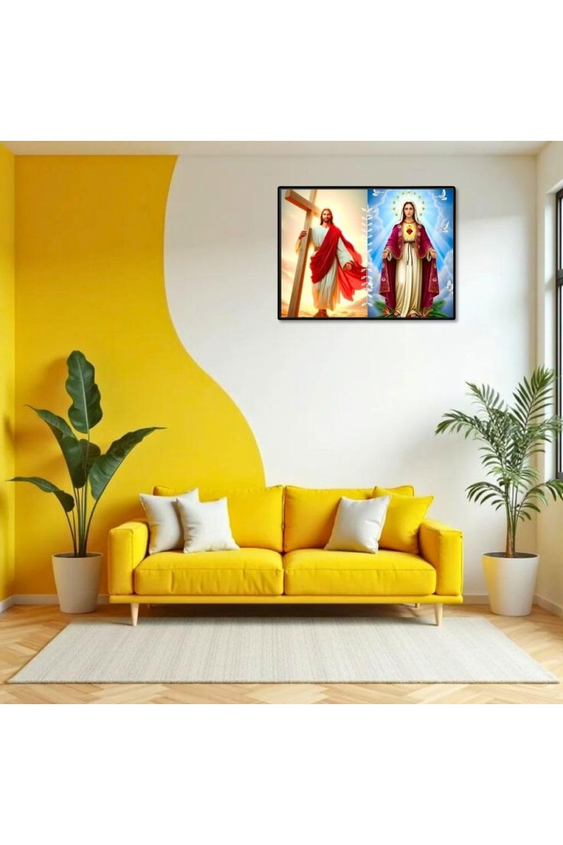 Jesus Immaculate Heart Of Mary Laminated Photo - 7x9 Inches, Divine Blessings For Home & Office And Temple Decoration (F16244)
