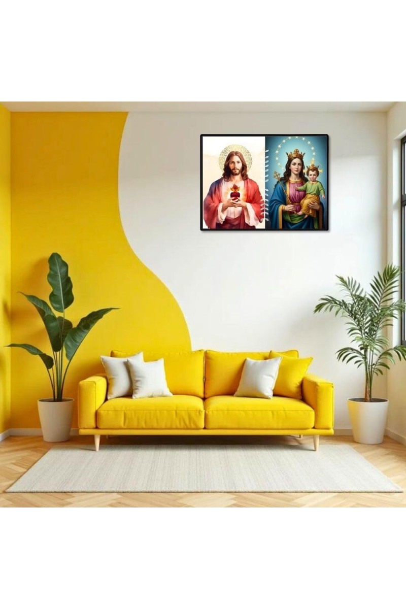 Jesus Christ-Mother Mary Laminated Photo - 7x9 Inches, Divine Blessings For Home & Office And Temple Decoration (F16256)