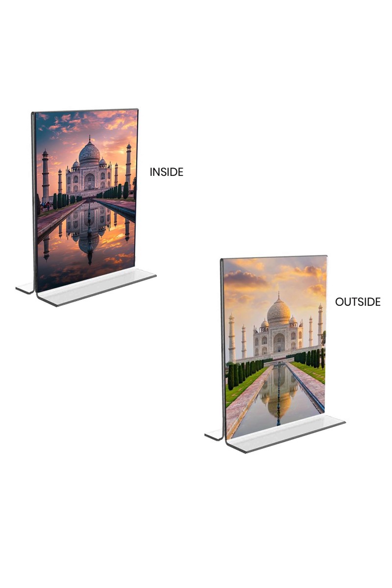 Taj Mahal Acrylic T-Style Photo Stand - 11x13 Inches, Compact and Stylish Spiritual Display, easily change 2 photos (Pack of 1)