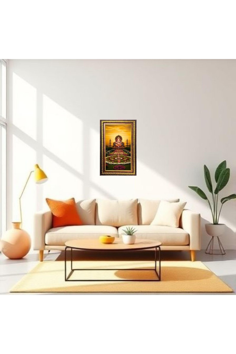 Lord Ganesha Digital Golden Balck Color Photo Frame | Hindu Religious Wall Decor | 18x24 Inches - Inspirational Wall Art For Office, Home Decor - Ideal Spiritual Gift (F16585)