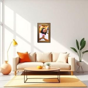 Sri Sri Ravi Shankar Digital Golden Balck Color Photo Frame | Hindu Religious Wall Decor | 16x22 Inches - Inspirational Wall Art For Office, Home Decor - Ideal Spiritual Gift (F16613)