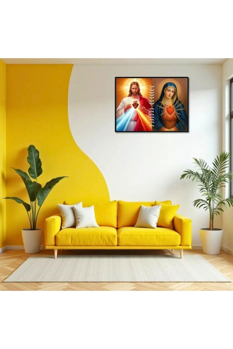 Jesus And Immaculate Heart Of Mary Laminated Photo - 9x11 Inches, Divine Blessings For Home & Office And Temple Decoration (F16186)