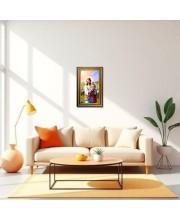Lord Jesus Digital Golden Balck Color Photo Frame | Hindu Religious Wall Decor | 16x22 Inches - Inspirational Wall Art For Office, Home Decor - Ideal Spiritual Gift (F16735)