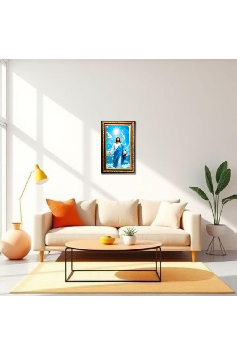 Lord Jesus Digital Golden Balck Color Photo Frame | Hindu Religious Wall Decor | 18x24 Inches - Inspirational Wall Art For Office, Home Decor - Ideal Spiritual Gift (F16731)