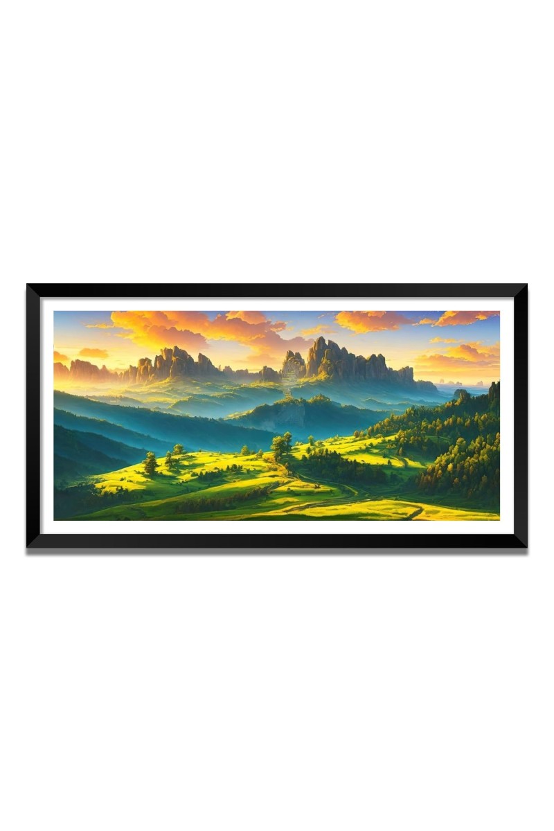 Nature Landscape Floating Frame Scenery Digital Print - (I5596) - 24x48 inch Modern Nature Wall Art for Living Room, Bedroom, Office, Hotels, Drawing Room