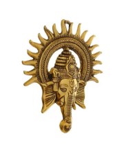 HiTechmart Brass Lord Ganesha Wall Hanging – Antique Finish Ganpati Face Sculpture with Sun Halo Design for Home Temple Decor, Office Entrance, Vastu & Spiritual Gifts – Handcrafted Indian Art