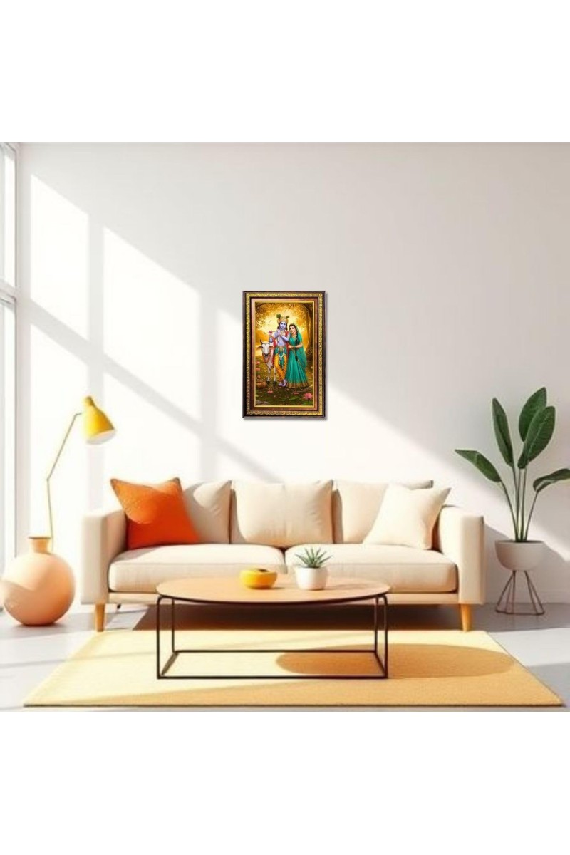 Lord Krishna And Radha Digital Golden Balck Color Photo Frame | Hindu Religious Wall Decor | 10x16 Inches - Inspirational Wall Art For Office, Home Decor - Ideal Spiritual Gift (F16547)