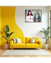 Jesus And Immaculate Heart Of Mary Laminated Photo - 9x11 Inches, Divine Blessings For Home & Office And Temple Decoration (F16185)