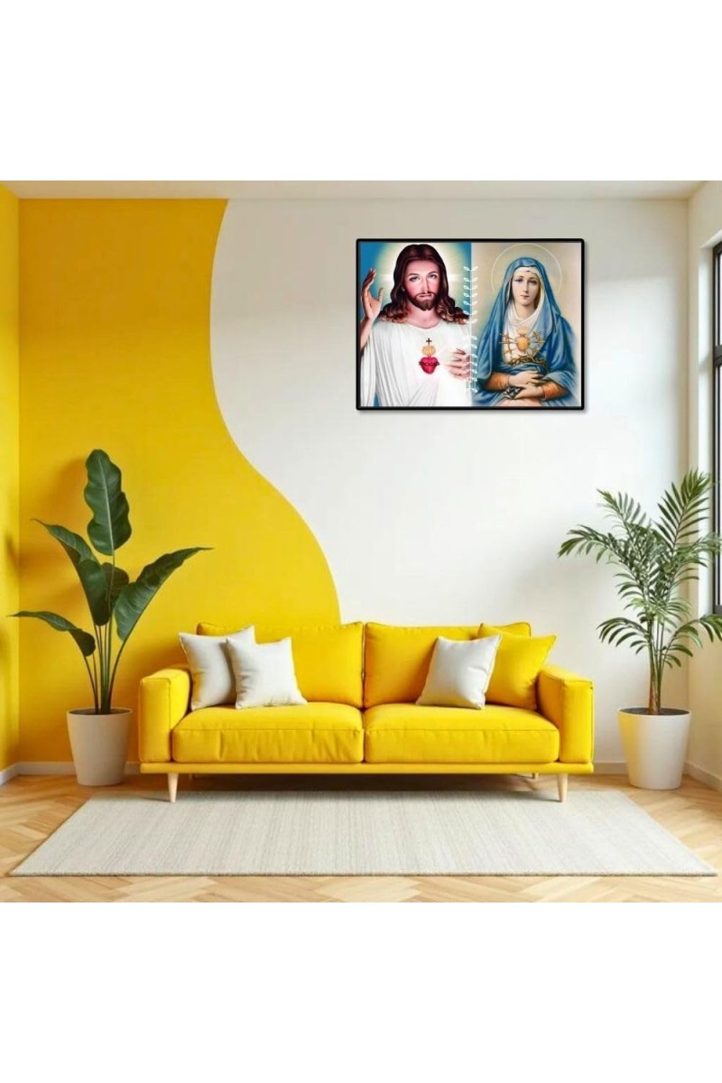 Jesus And Immaculate Heart Of Mary Laminated Photo - 9x11 Inches, Divine Blessings For Home & Office And Temple Decoration (F16185)