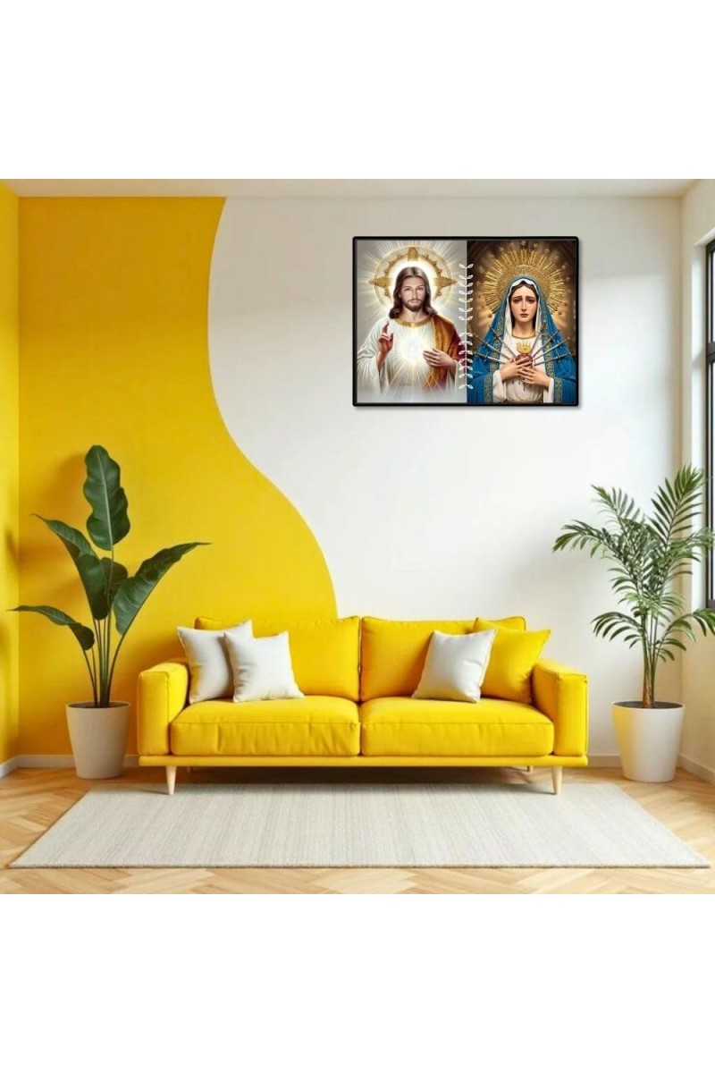 Jesus And Immaculate Heart Of Mary Laminated Photo - 9x11 Inches, Divine Blessings For Home & Office And Temple Decoration (F16187)