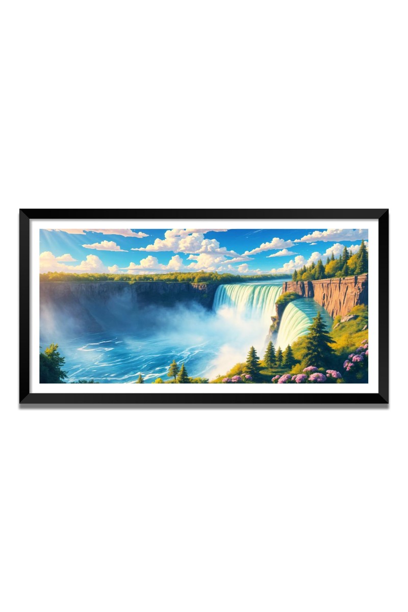 Nature Landscape Floating Frame Scenery Digital Print - (I5847) - 24x48 inch Modern Nature Wall Art for Living Room, Bedroom, Office, Hotels, Drawing Room