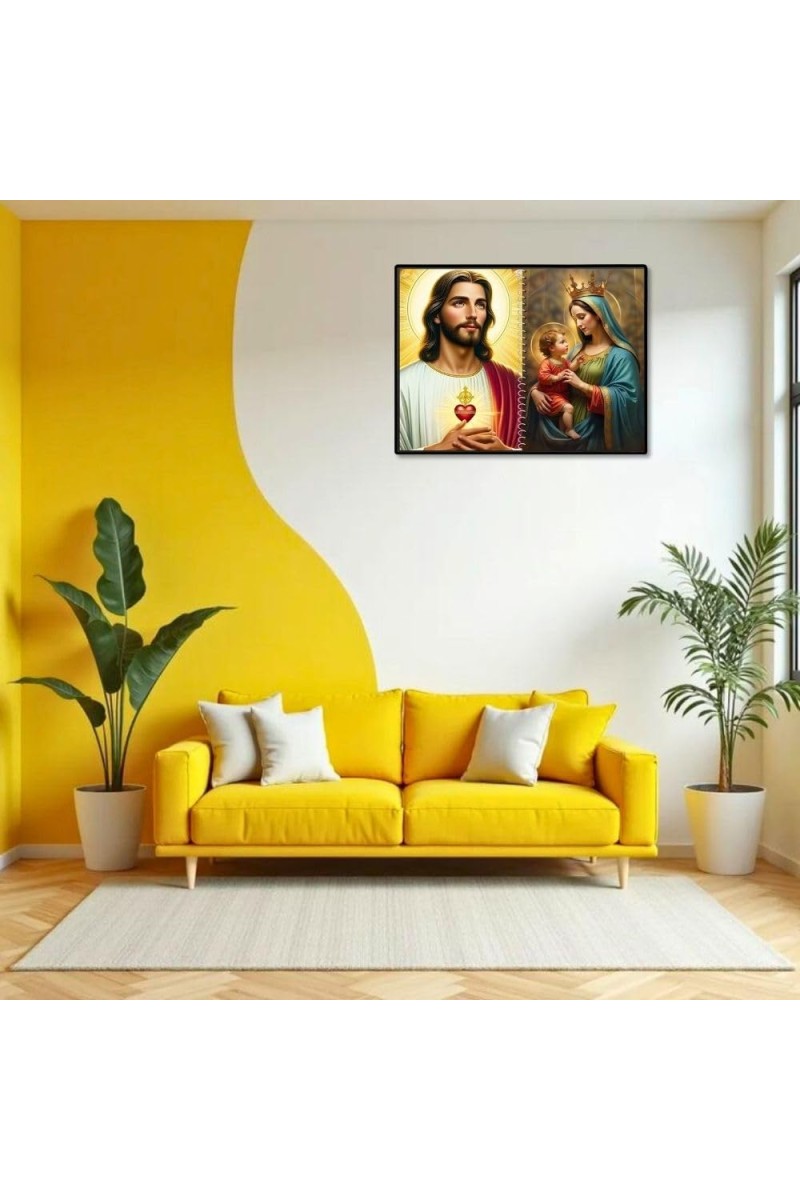 Jesus Christ-Mother Mary Laminated Photo - 7x9 Inches, Divine Blessings For Home & Office And Temple Decoration (F16418)