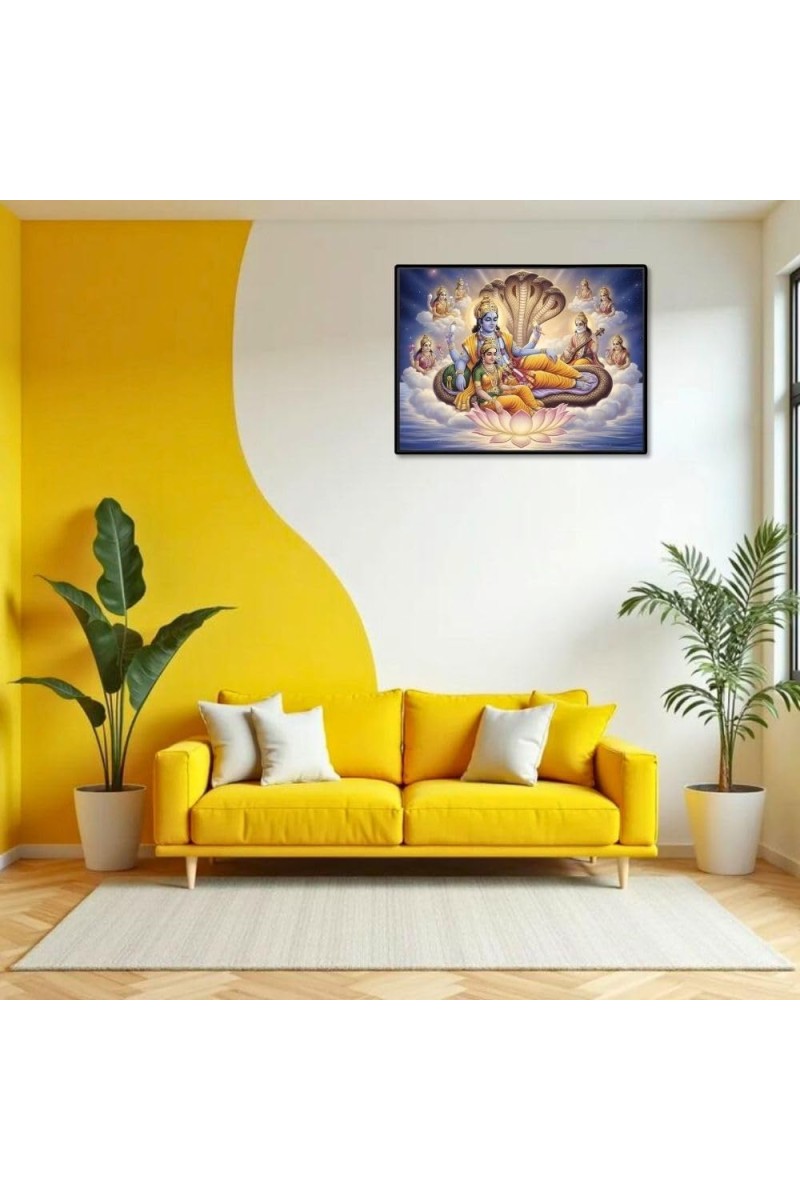 Lord Vishnu And Lakshmi. Laminated Photo - 11x13 Inches, Divine Blessings For Home & Office And Temple Decoration (F16049)