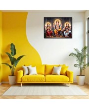 Lord Ganesha Maa Laxmi Sarswati Laminated Photo - 9x11 Inches, Divine Blessings For Home & Office And Temple Decoration (F16146)