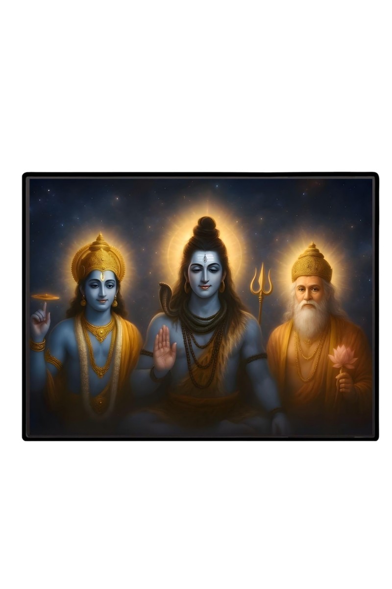 Lord Brahma VISHNU Mahesh Laminated Photo - 5x7 Inches, Divine Blessings For Home & Office And Temple Decoration (F16051)