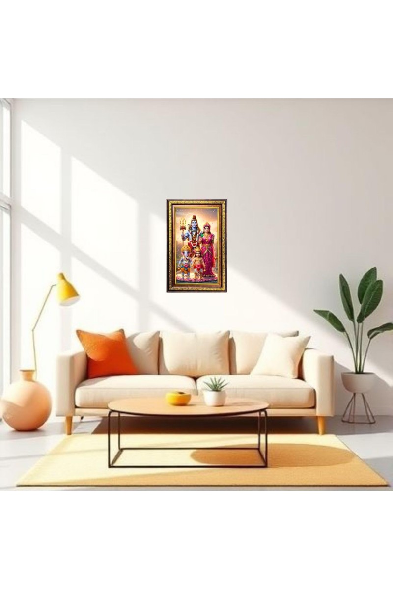 Lordshiva And Parvathi Family Digital Golden Balck Color Photo Frame | Hindu Religious Wall Decor | 12x18 Inches - Inspirational Wall Art For Office, Home Decor - Ideal Spiritual Gift (F16824)