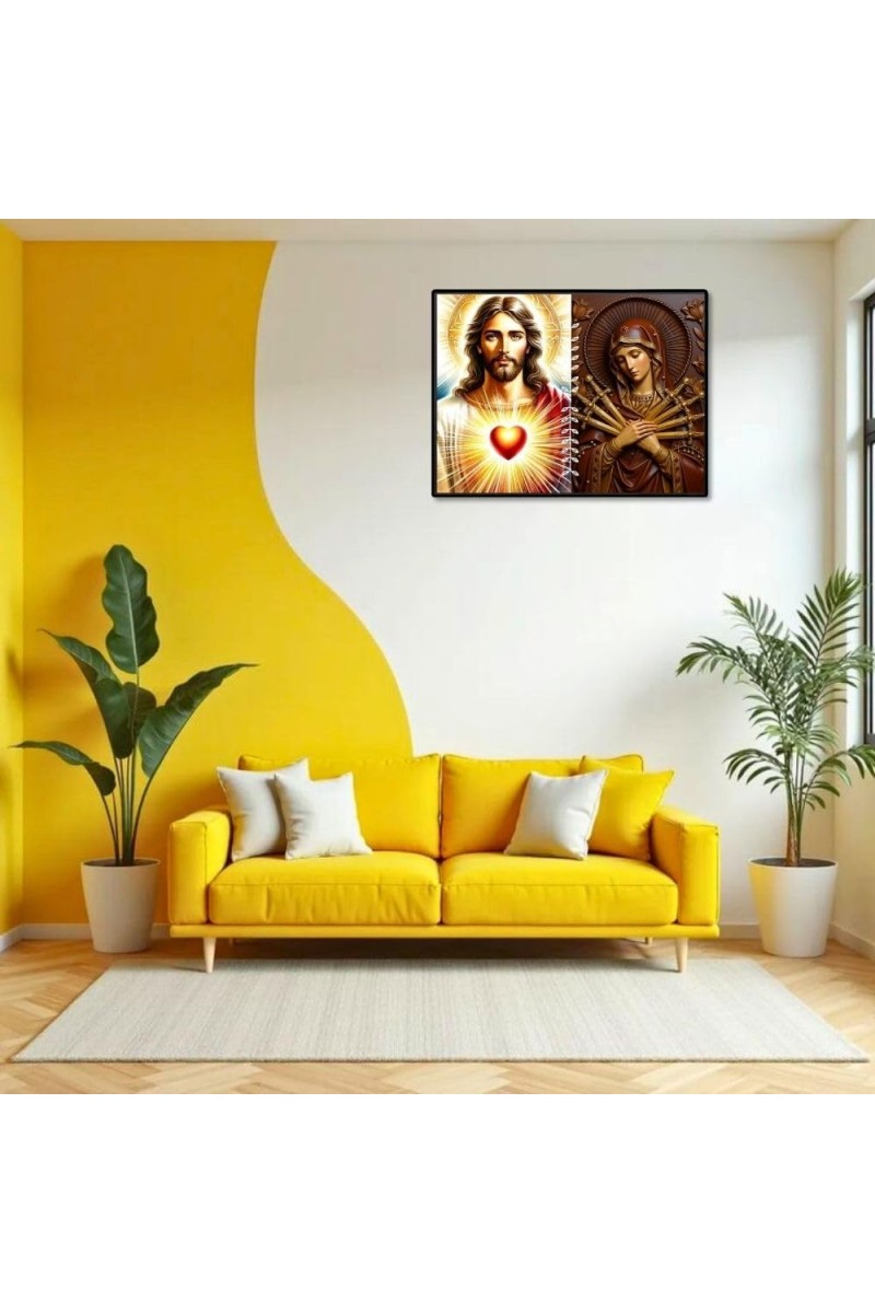 Jesus And Immaculate Heart Of Mary Laminated Photo - 9x11 Inches, Divine Blessings For Home & Office And Temple Decoration (F16193)