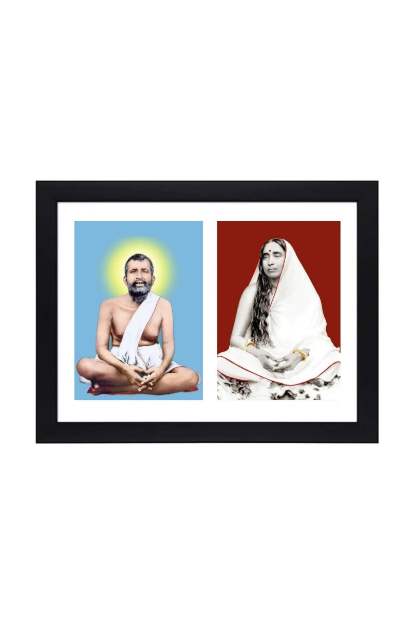Sri Sri Ramkrishna Dev and Maa Sarada two colored Photos in One Frame | Spiritual Devotional Wall Art | Photos for puja room, (wall and table top, Printed Photo, 8.3 x 11.7 inches Frame, Black)