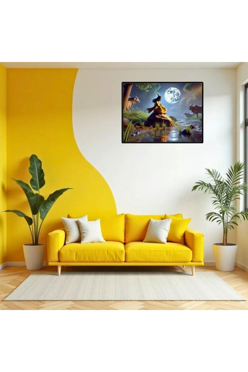 Lord Krishna Laminated Photo - 7x9 Inches, Divine Blessings For Home & Office And Temple Decoration (F16076)