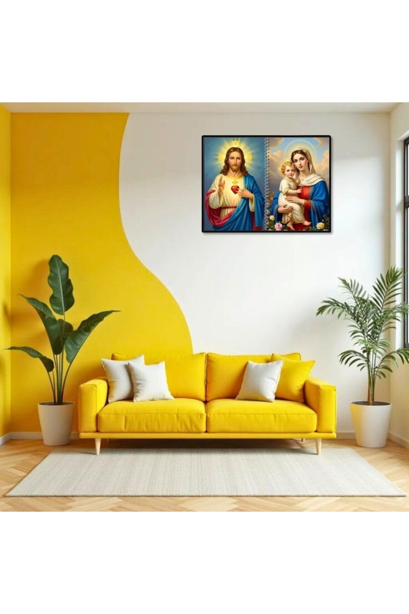 Jesus Christ-Mother Mary Laminated Photo - 7x9 Inches, Divine Blessings For Home & Office And Temple Decoration (F16409)