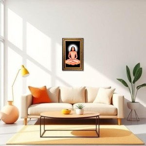 Mahavatar Babaji Maharaj Digital Golden Balck Color Photo Frame | Hindu Religious Wall Decor | 16x22 Inches - Inspirational Wall Art For Office, Home Decor - Ideal Spiritual Gift (F16936)