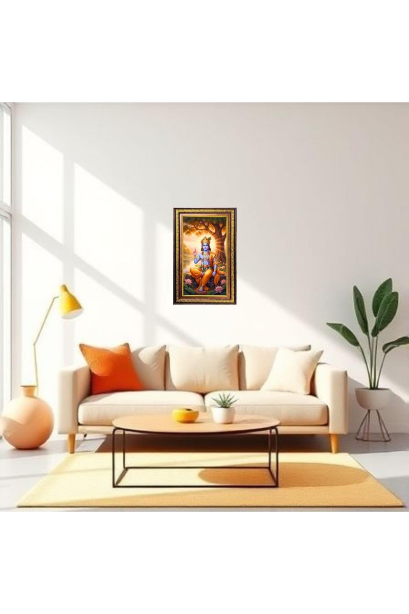 Lord Krishna Digital Golden Balck Color Photo Frame | Hindu Religious Wall Decor | 18x24 Inches - Inspirational Wall Art For Office, Home Decor - Ideal Spiritual Gift (F16857)