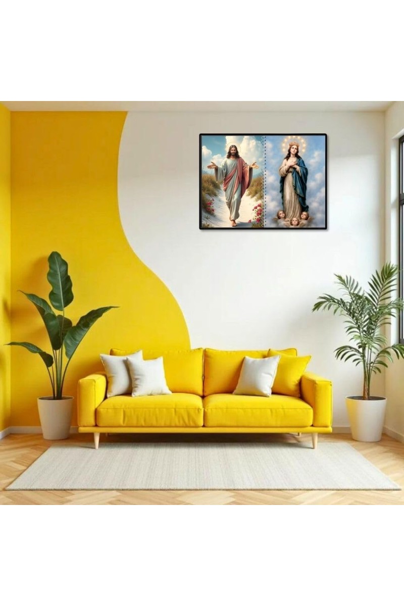 Jesus Christ - Virgin Mary Laminated Photo - 11x13 Inches, Divine Blessings For Home & Office And Temple Decoration (F16397)