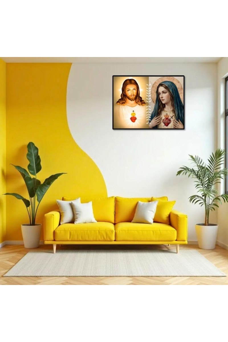 Jesus And Immaculate Heart Of Mary Laminated Photo - 9x11 Inches, Divine Blessings For Home & Office And Temple Decoration (F16179)