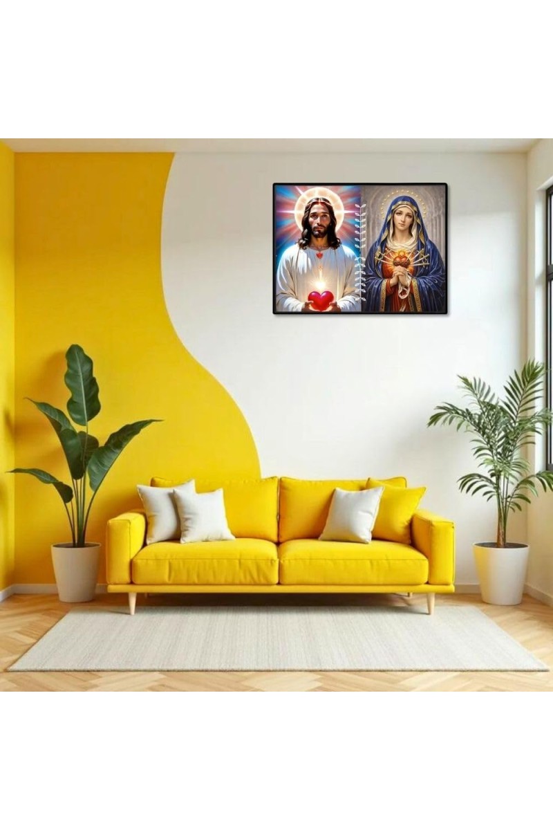 Jesus And Immaculate Heart Of Mary Laminated Photo - 13x15 Inches, Divine Blessings For Home & Office And Temple Decoration (F16192)