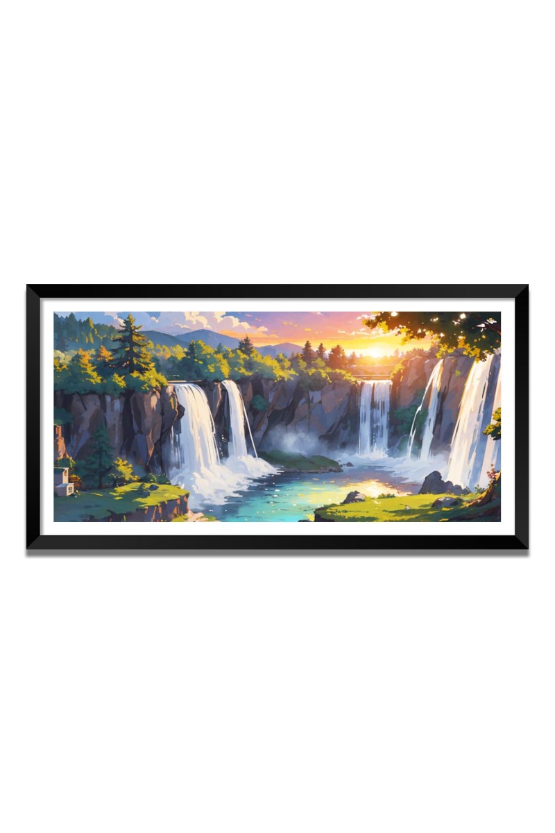 Nature Landscape Floating Frame Scenery Digital Print - (I5674) - 18x36 inch Modern Nature Wall Art for Living Room, Bedroom, Office, Hotels, Drawing Room