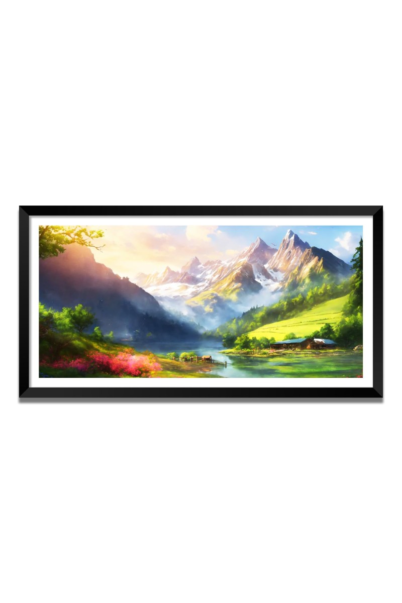 Nature Landscape Floating Frame Scenery Digital Print - (I5573) - 24x36 inch Modern Nature Wall Art for Living Room, Bedroom, Office, Hotels, Drawing Room